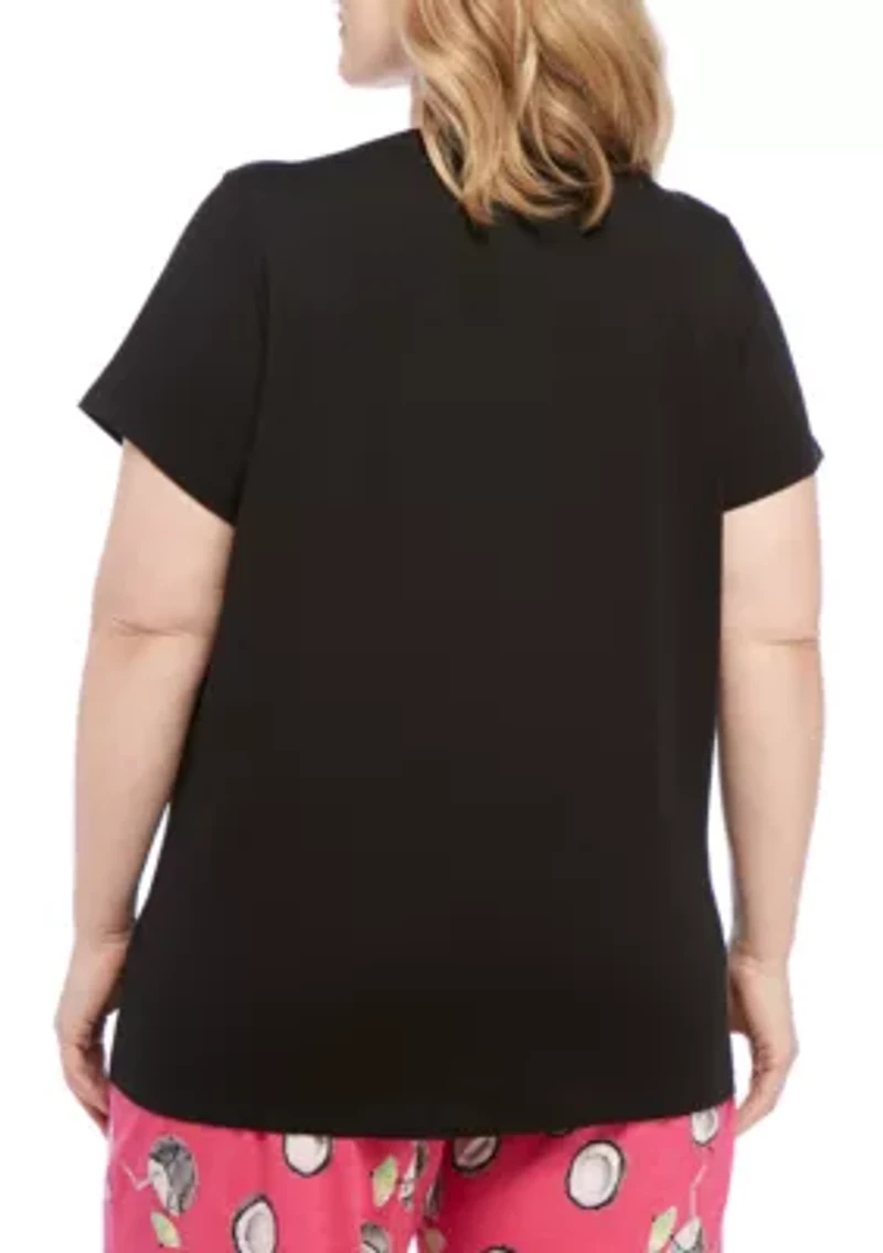 Plus Sleepwell Solid Short Sleeve V-Neck Sleep T-Shirt with Temperature Regulating Technology