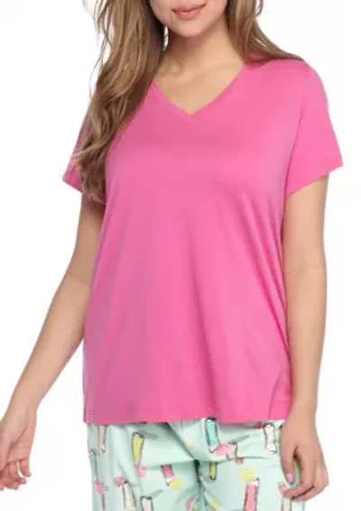 Plus Sleepwell Solid Short Sleeve V-Neck T-Shirt with Temperature Regulating Technology
