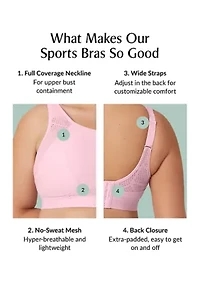 Full Figure Plus No-Sweat Mesh Sports Bra Wirefree #1068