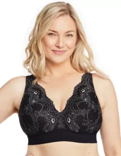 Full Figure Plus Bramour Lexington Lace Plunge Bralette Wirefree #7013
