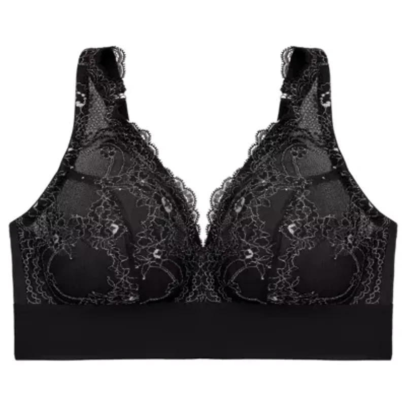 Full Figure Plus Bramour Lexington Lace Plunge Bralette Wirefree #7013