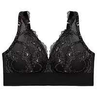 Full Figure Plus Bramour Lexington Lace Plunge Bralette Wirefree #7013