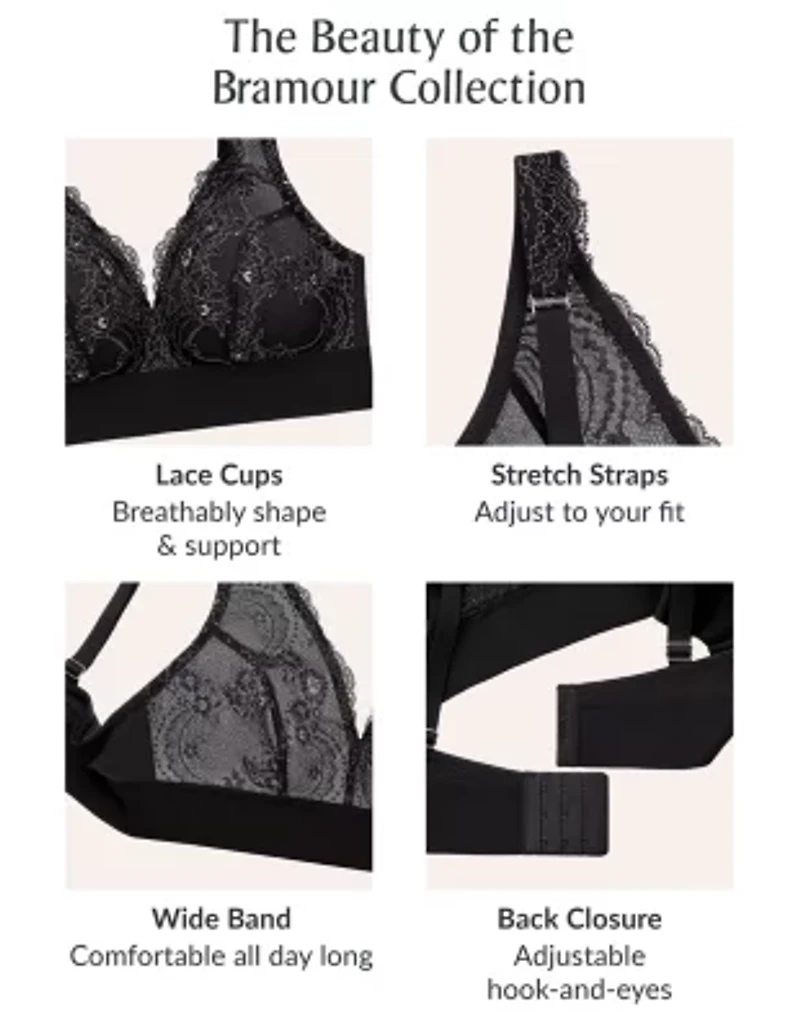 Full Figure Plus Bramour Lexington Lace Plunge Bralette Wirefree #7013