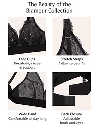 Full Figure Plus Bramour Lexington Lace Plunge Bralette Wirefree #7013