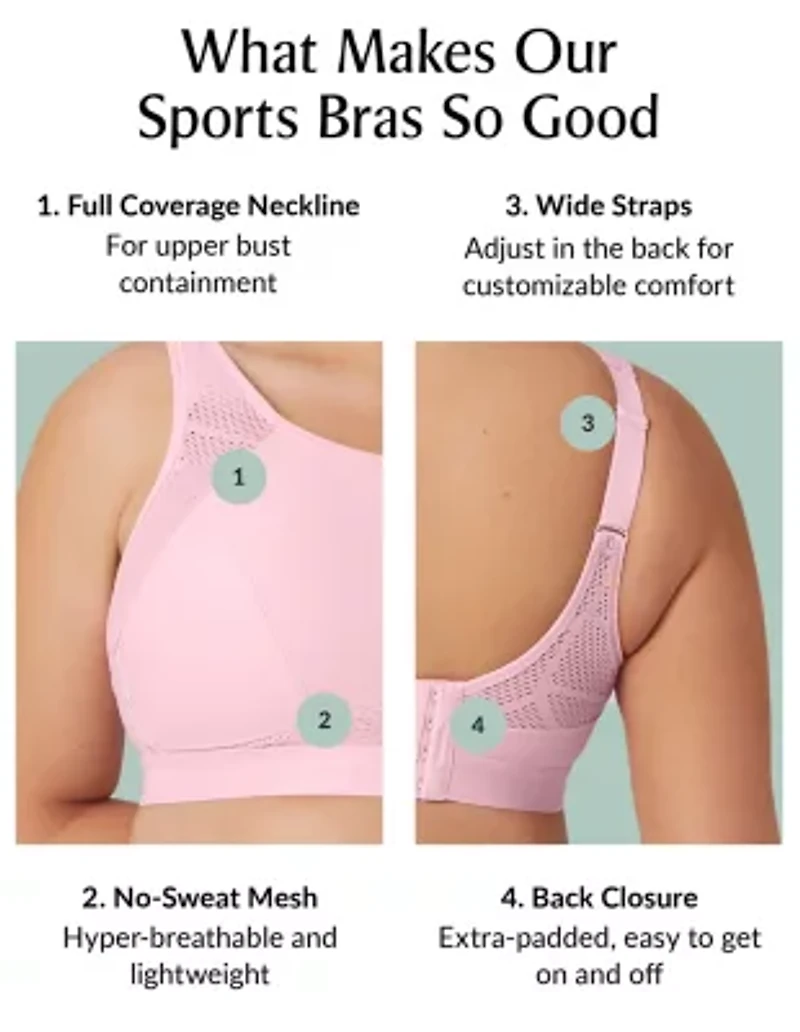 Full Figure Plus No-Sweat Mesh Sports Bra Wirefree #1068