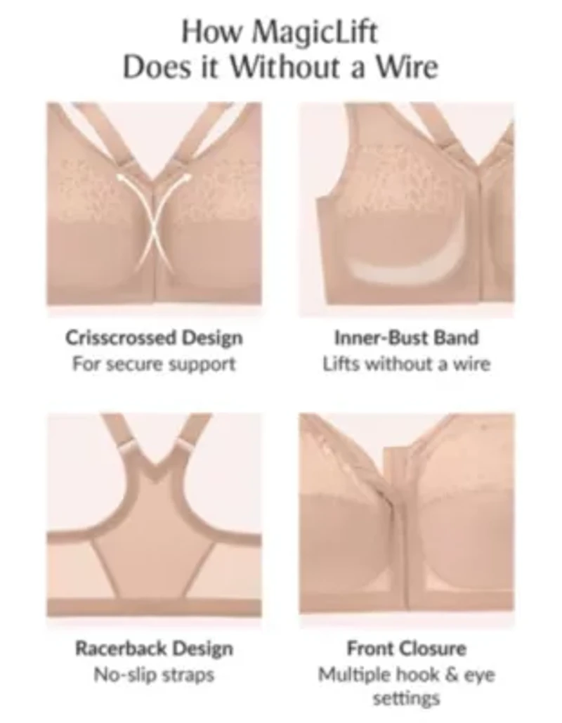 Full Figure Plus MagicLift Front-Closure Racerback Bra Wirefree #1206
