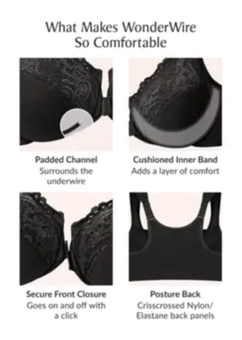 Full Figure Plus WonderWire Front-Closure Posture Lace Bra Underwire #1255