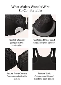 Full Figure Plus WonderWire Front-Closure Posture Lace Bra Underwire #1255