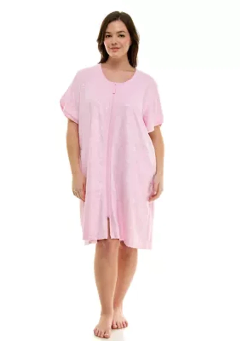 Plus Embroidered Terry Zip Robe