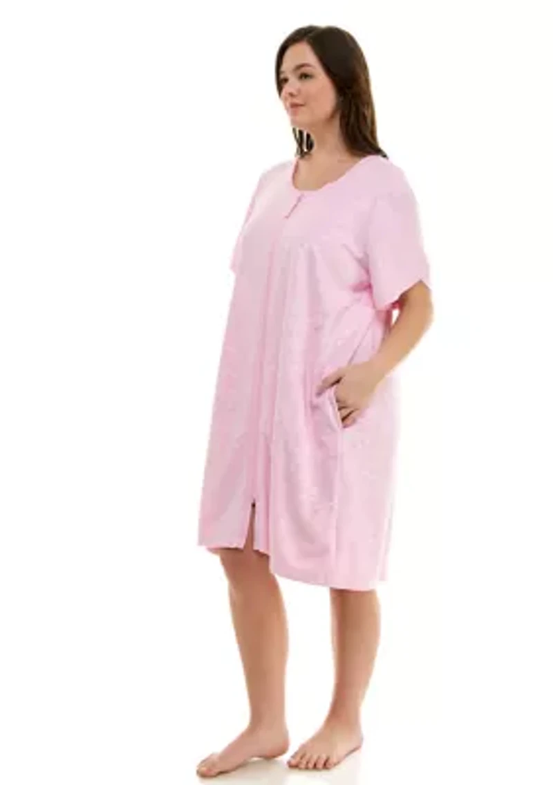Plus Embroidered Terry Zip Robe