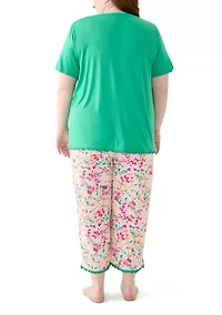 Plus Yummy Ruffle Capri Printed Pajama Set