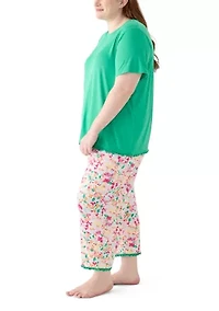 Plus Yummy Ruffle Capri Printed Pajama Set