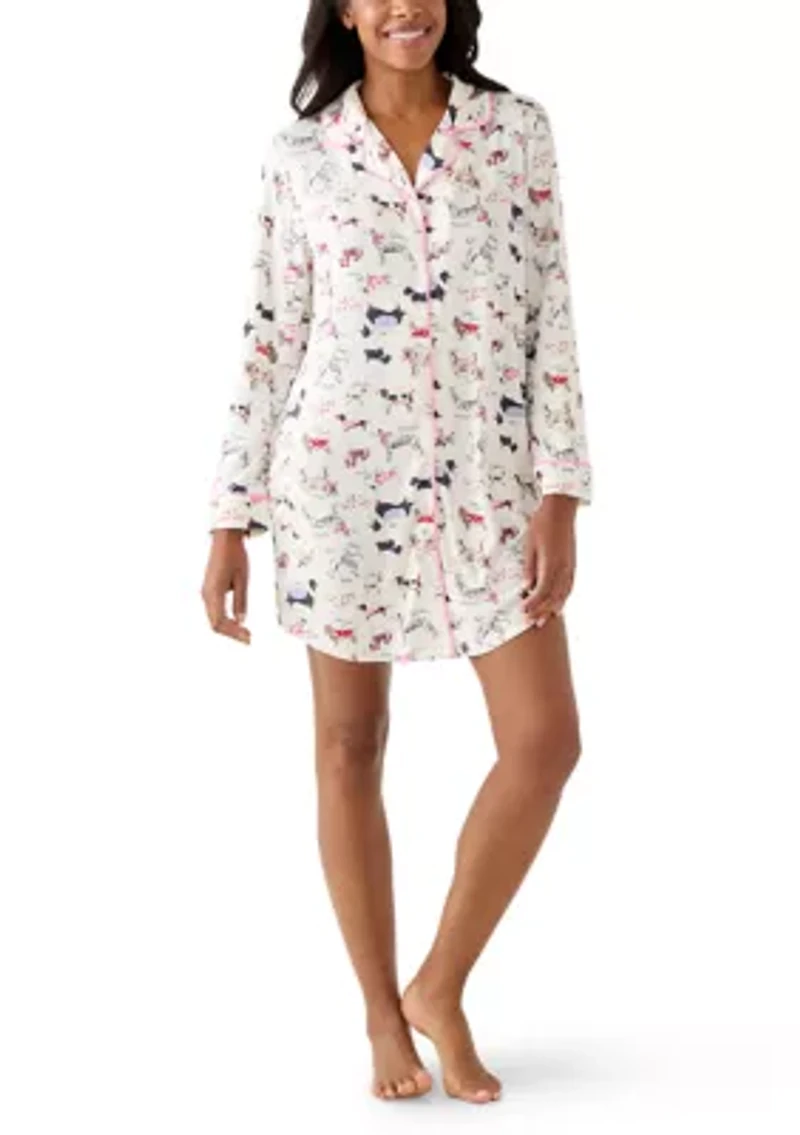 Women's Long Sleeve Notch Collar Sleep Shirt