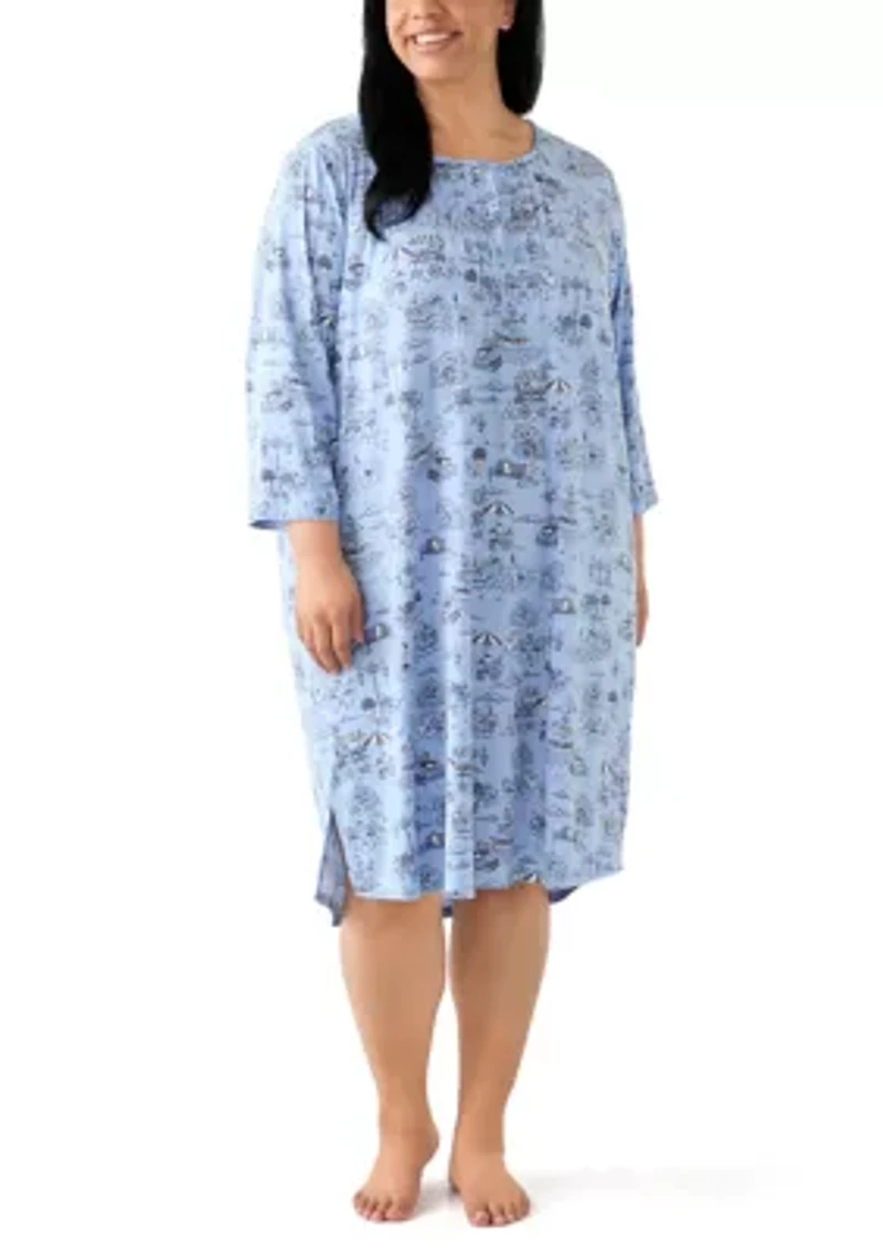 Plus 3/4 Sleeve Printed Sleepshirt