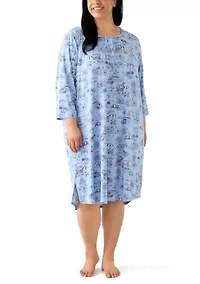 Plus 3/4 Sleeve Printed Sleepshirt