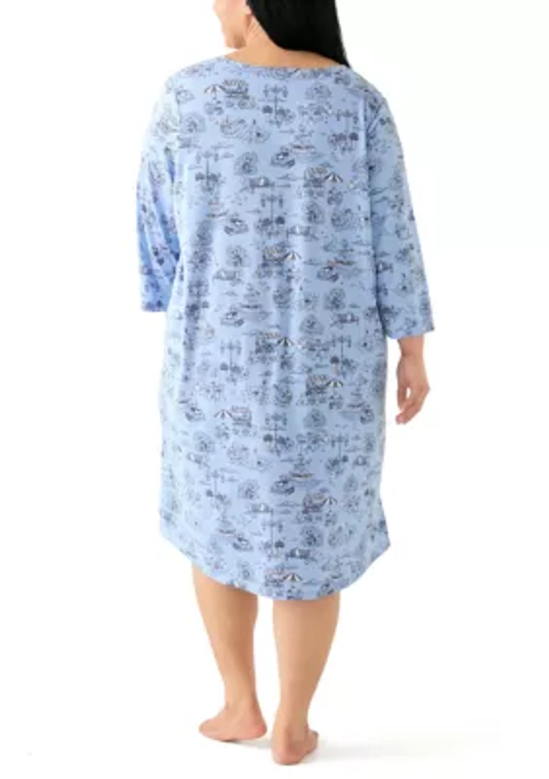 Plus 3/4 Sleeve Printed Sleepshirt