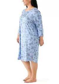 Plus 3/4 Sleeve Printed Sleepshirt