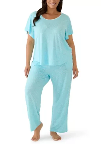 Plus Short Sleeve Top & Pants Rib Trim Pajama Set
