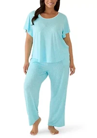 Plus Short Sleeve Top & Pants Rib Trim Pajama Set