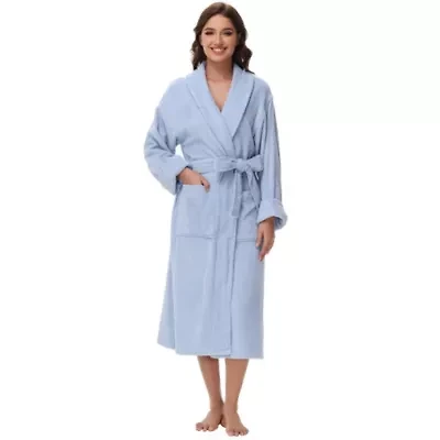 Women's cotton terry bathrobe with Belt and cuff trim