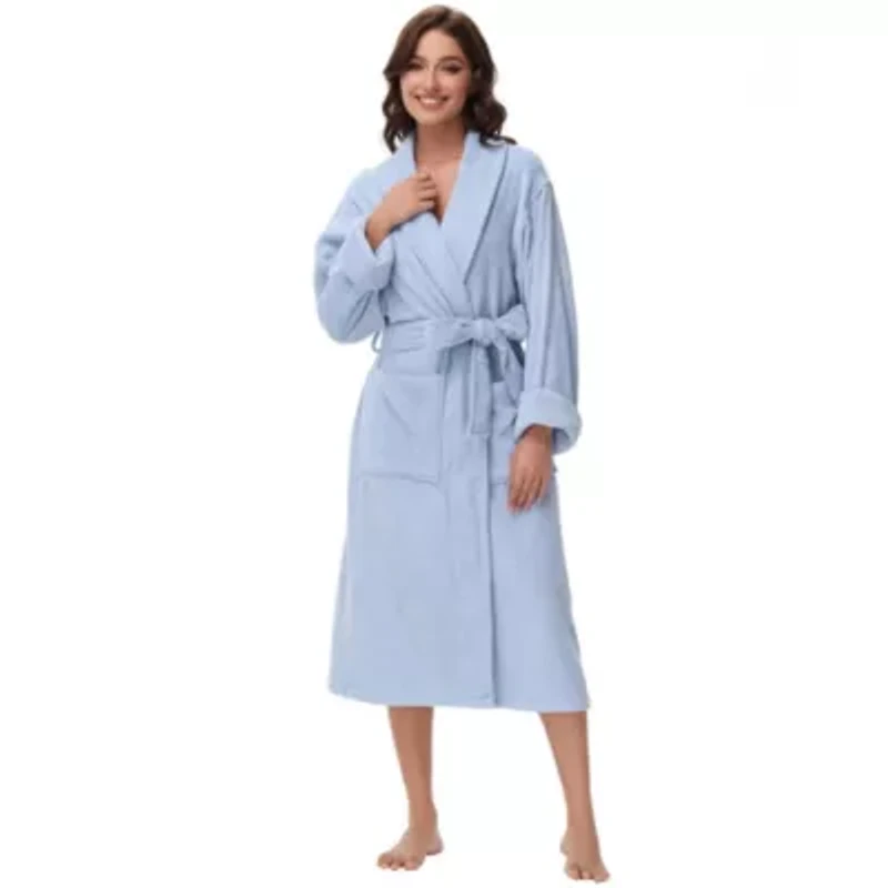 Women's cotton terry bathrobe with Belt and cuff trim