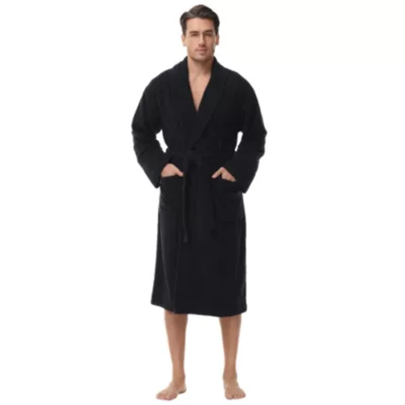 Men's cotton terry bathrobe with Belt and cuff trim