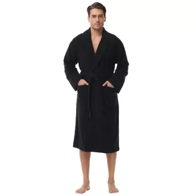 Men's cotton terry bathrobe with Belt and cuff trim