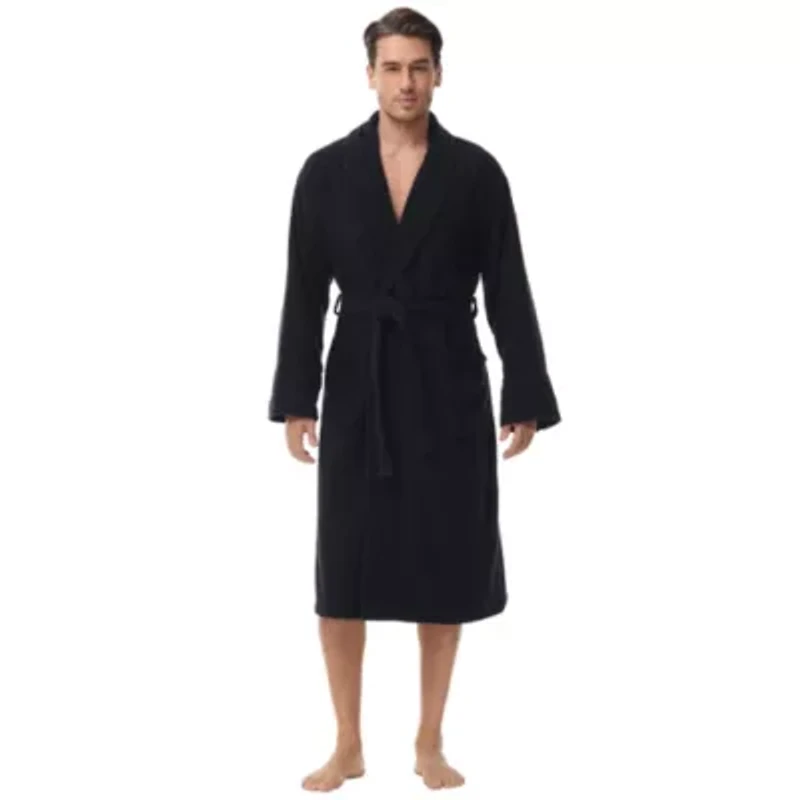 Men's cotton terry bathrobe with Belt and cuff trim