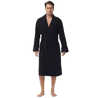 Men's cotton terry bathrobe with Belt and cuff trim