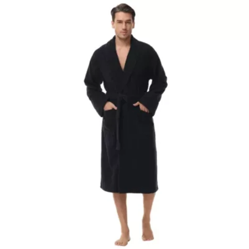 Men's cotton terry bathrobe with Belt and cuff trim
