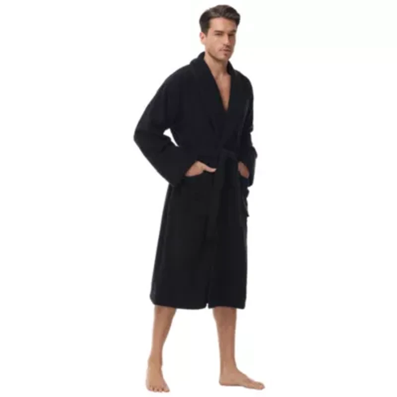 Men's cotton terry bathrobe with Belt and cuff trim