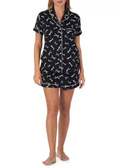 Women's Bow Print Shirt and Shorts Pajama Set