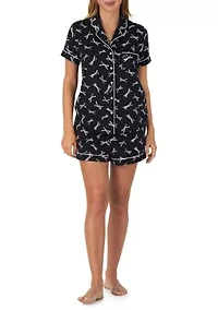 Women's Bow Print Shirt and Shorts Pajama Set