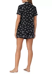 Women's Bow Print Shirt and Shorts Pajama Set