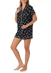 Women's Bow Print Shirt and Shorts Pajama Set