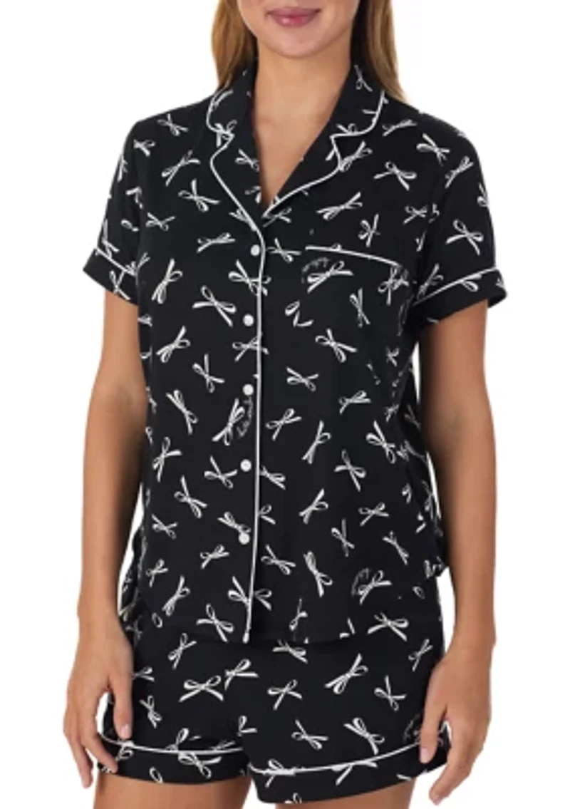 Women's Bow Print Shirt and Shorts Pajama Set