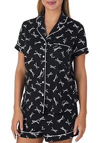 Women's Bow Print Shirt and Shorts Pajama Set