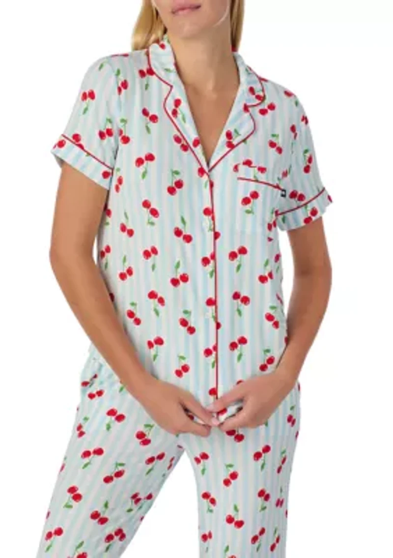 Women's Print Shirt and Pants Pajama Set