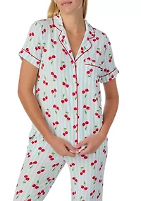 Women's Print Shirt and Pants Pajama Set
