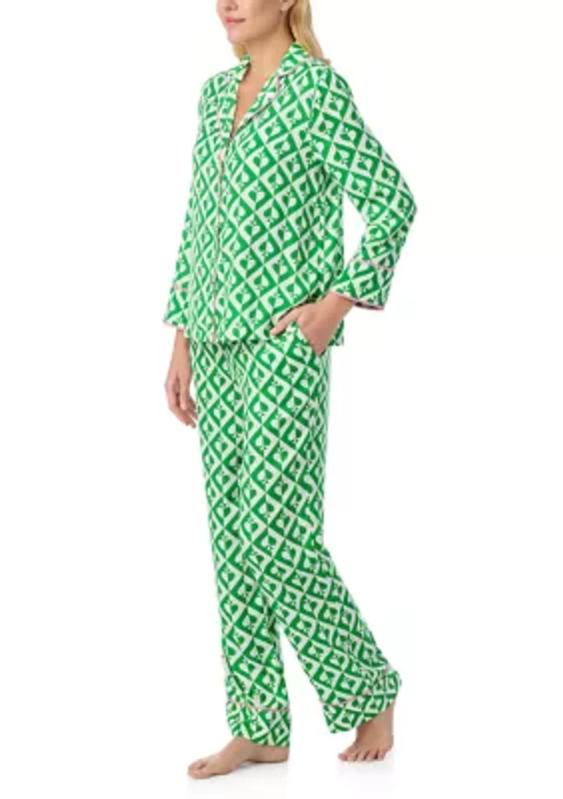 Women's Long Sleeve Pant Woven Pajama Set