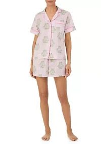 Short Sleeve Notch Collar Boxer Pajama Set