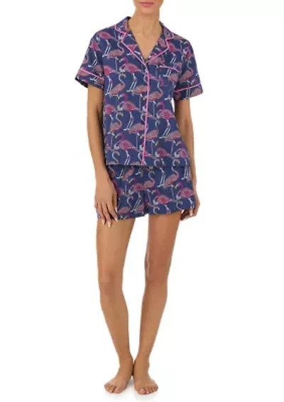 Women's Short Sleeve Notch Collar Boxer Pajama Set