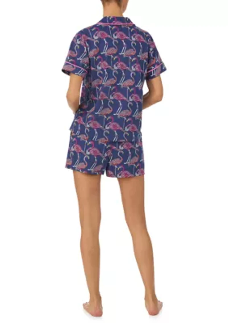 Women's Short Sleeve Notch Collar Boxer Pajama Set