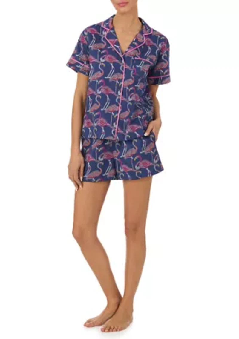 Women's Short Sleeve Notch Collar Boxer Pajama Set
