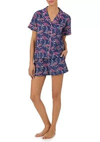 Women's Short Sleeve Notch Collar Boxer Pajama Set