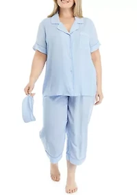 Plus Printed Notch Collar Pajama Set