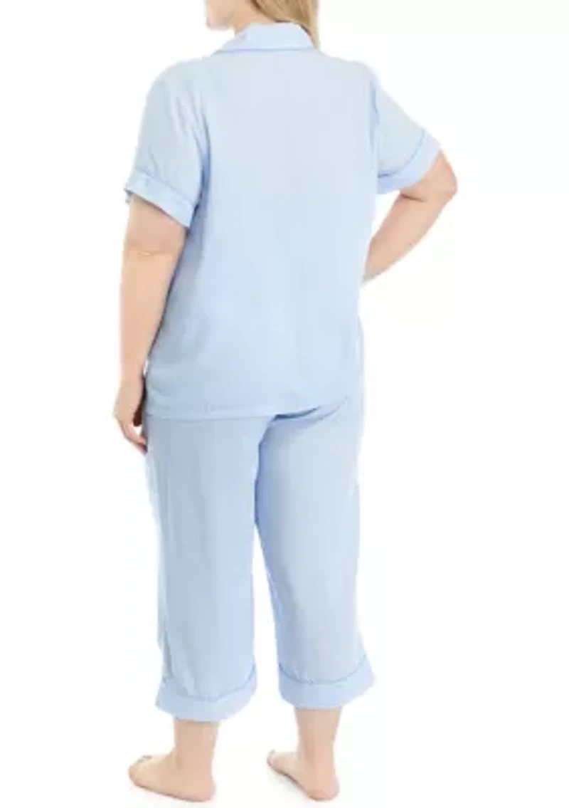 Plus Printed Notch Collar Pajama Set