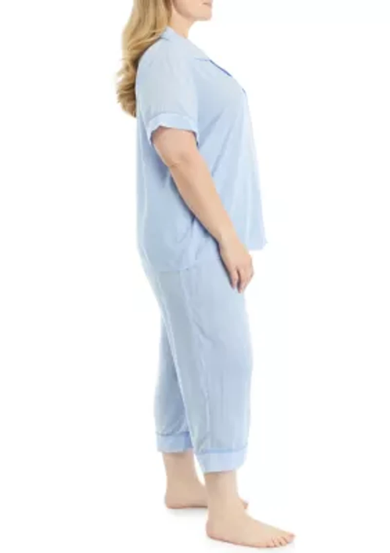 Plus Printed Notch Collar Pajama Set