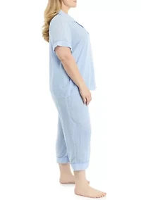 Plus Printed Notch Collar Pajama Set