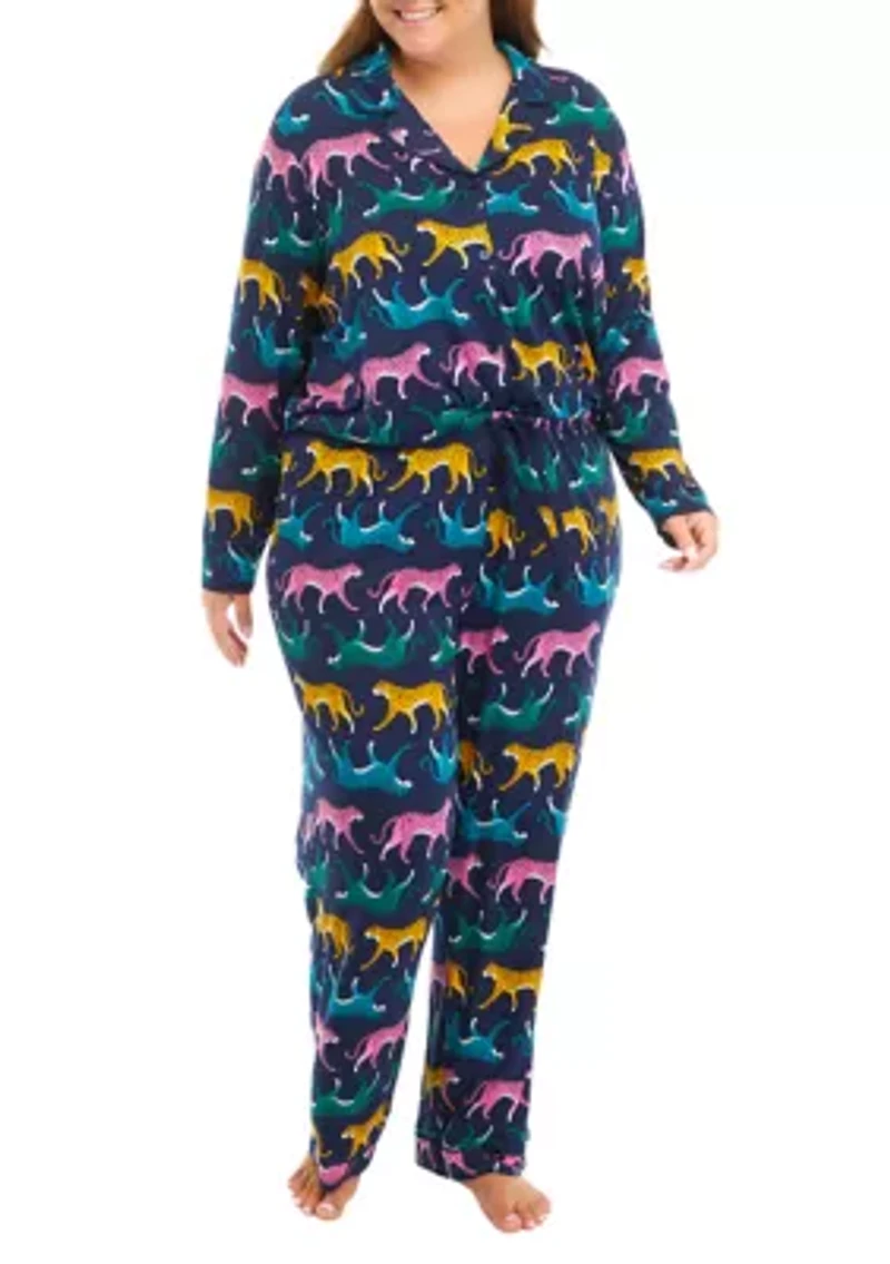Plus Printed Notch Pajama Set